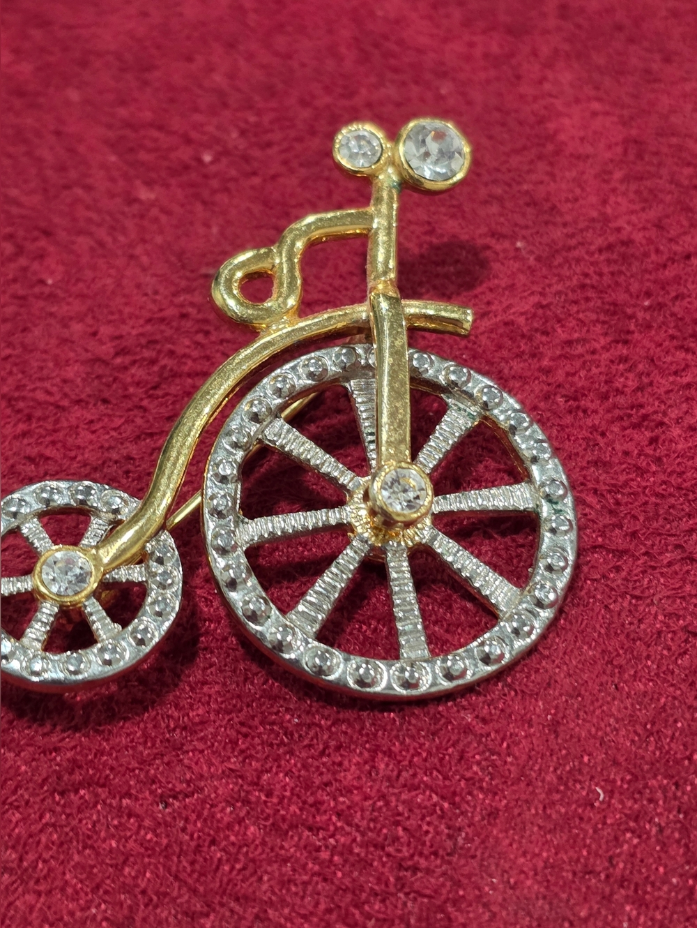 Vintage Gold and Silver Crystal Bicycle Brooch